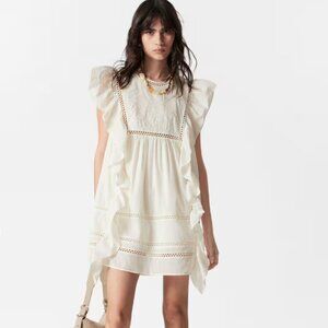 NWT & Other Stories Embroidered Cottagecore Boho Mini Dress in White Size 10.
